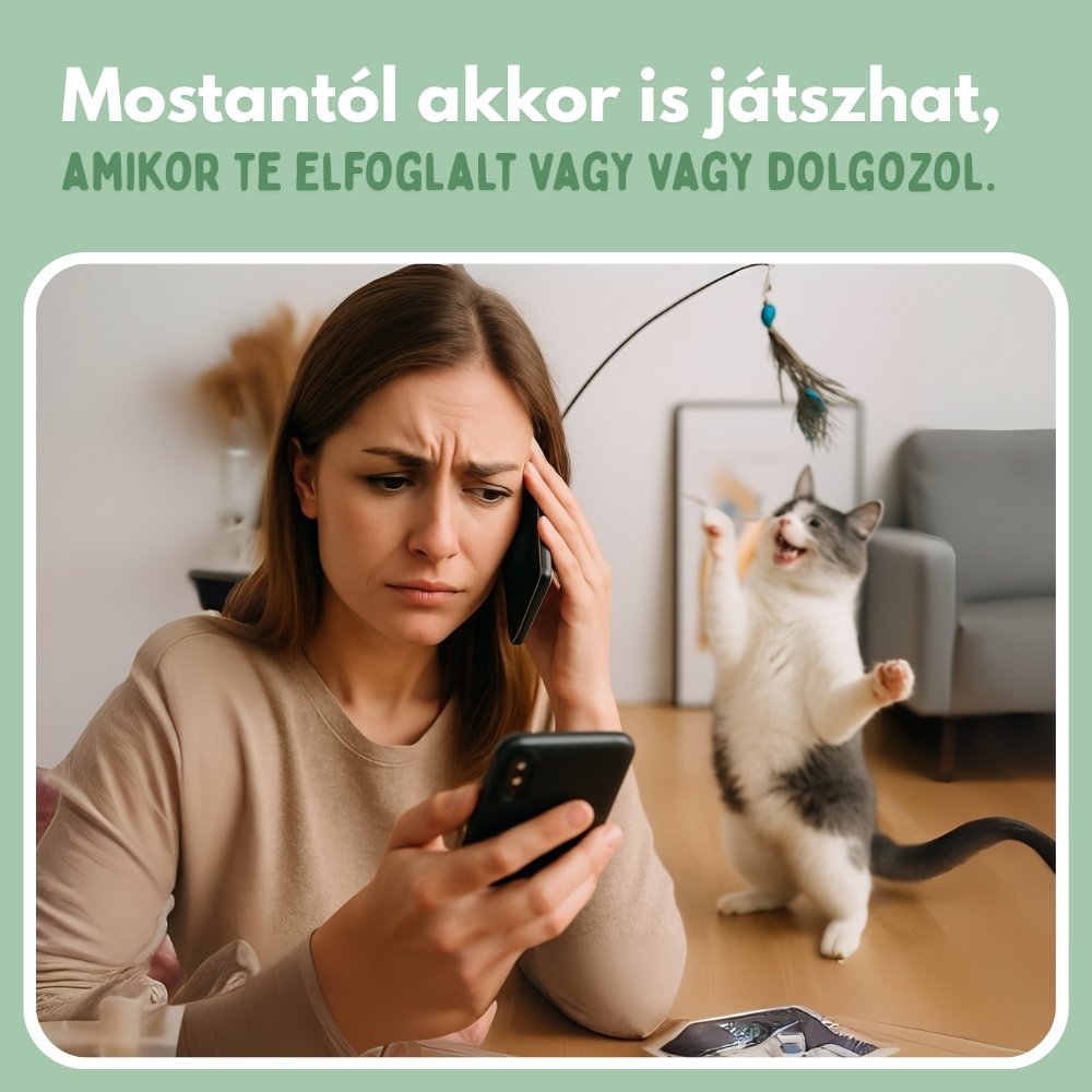 Interaktív macskajáték tollakkal, függesztve és ruganyos mozgással