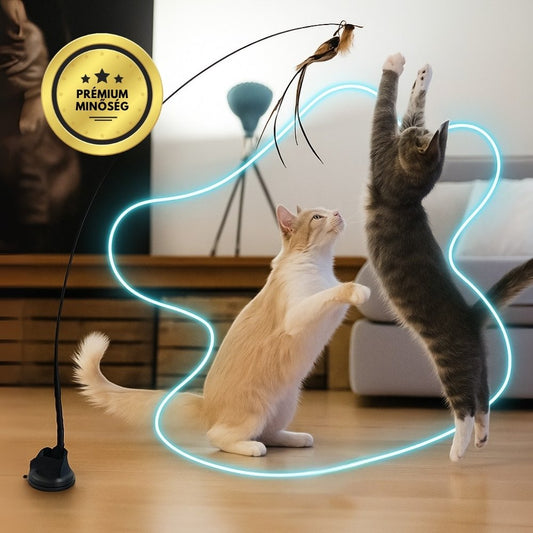 Interaktív macskajáték tollakkal, függesztve és ruganyos mozgással